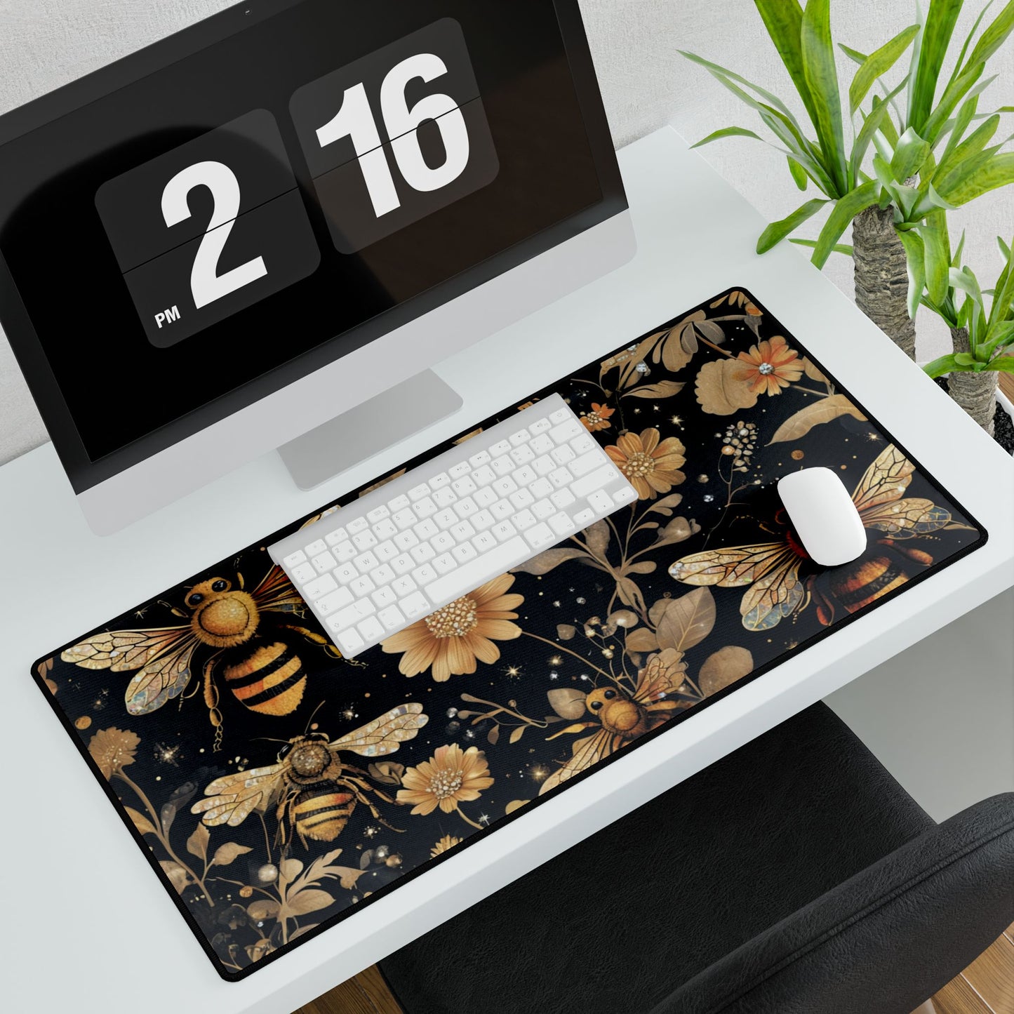 Bee-Inspired Floral Desk Mat – Stylish Workspace Decor for Nature Lovers
