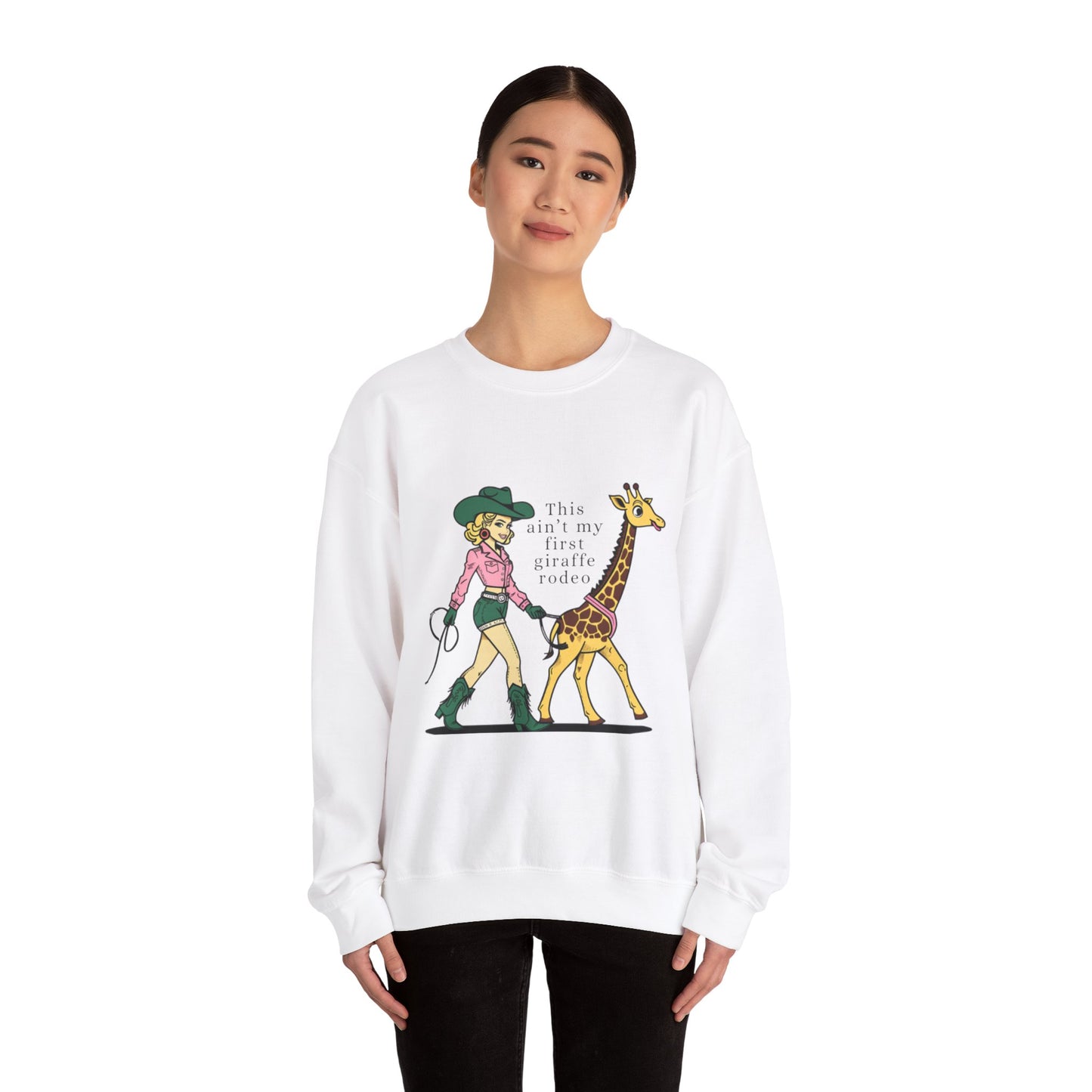 Fun Giraffe Rodeo Sweatshirt - Unisex Heavy Blend Crewneck