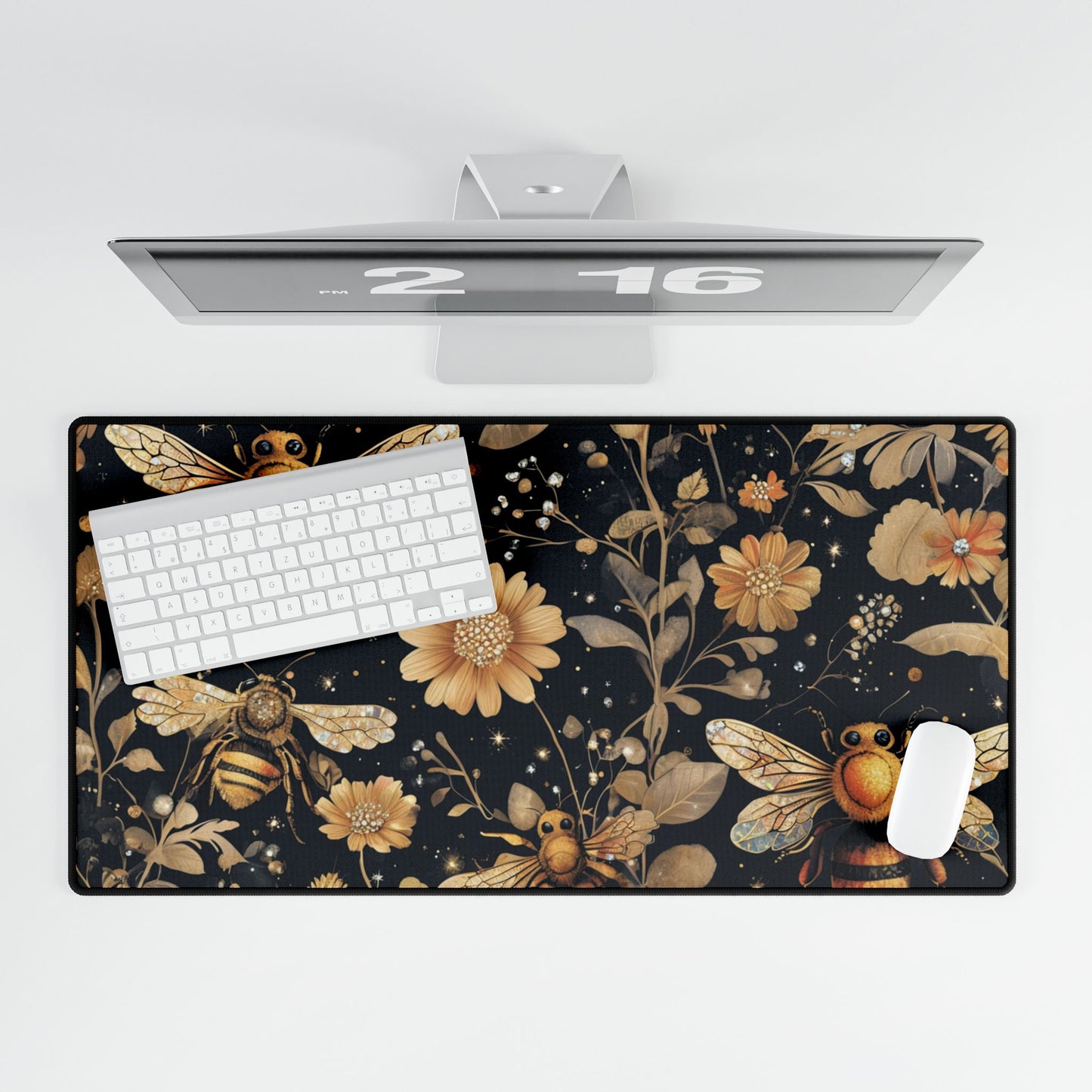 Bee-Inspired Floral Desk Mat – Stylish Workspace Decor for Nature Lovers