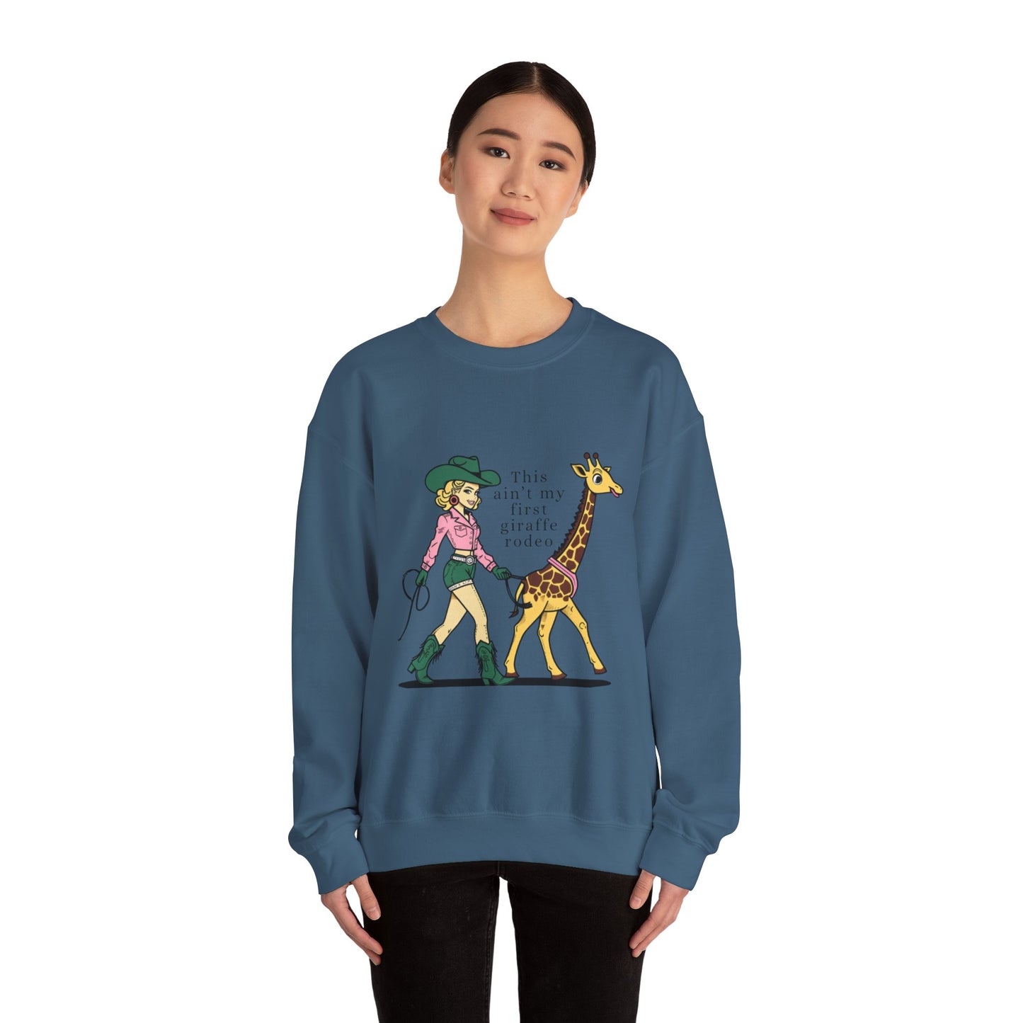 Fun Giraffe Rodeo Sweatshirt - Unisex Heavy Blend Crewneck