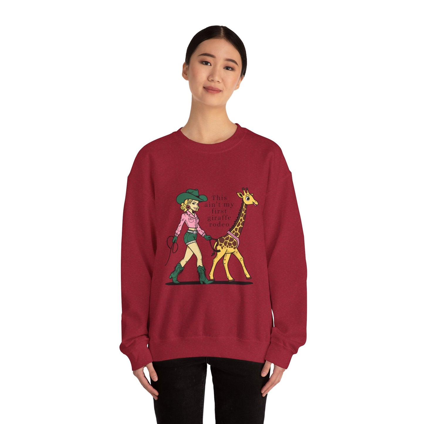 Fun Giraffe Rodeo Sweatshirt - Unisex Heavy Blend Crewneck