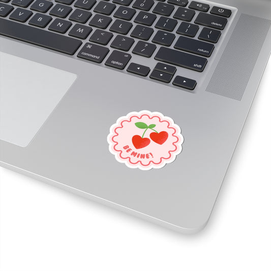 💗 Valentine Sticker | Cherry Heart Kiss Cut Vinyl Sticker | Cute Be Mine Aesthetic Planner & Laptop Decal