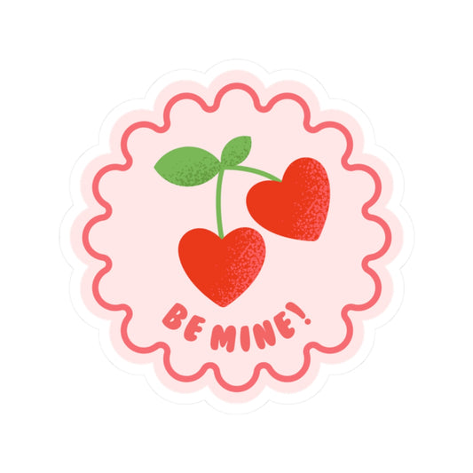 💗 Valentine Sticker | Cherry Heart Kiss Cut Vinyl Sticker | Cute Be Mine Aesthetic Planner & Laptop Decal