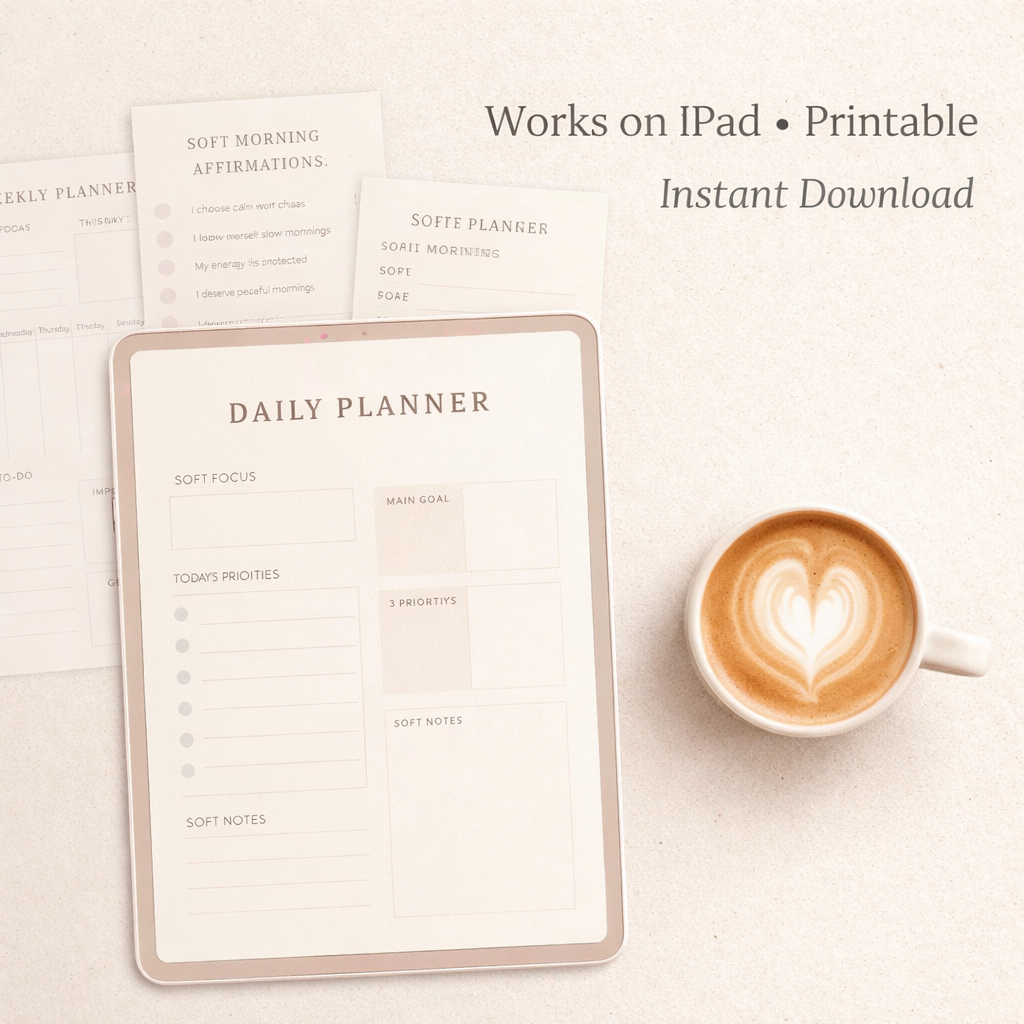 Soft Life Morning Reset Planner | 7 Day Calm Morning Routine Digital PDF