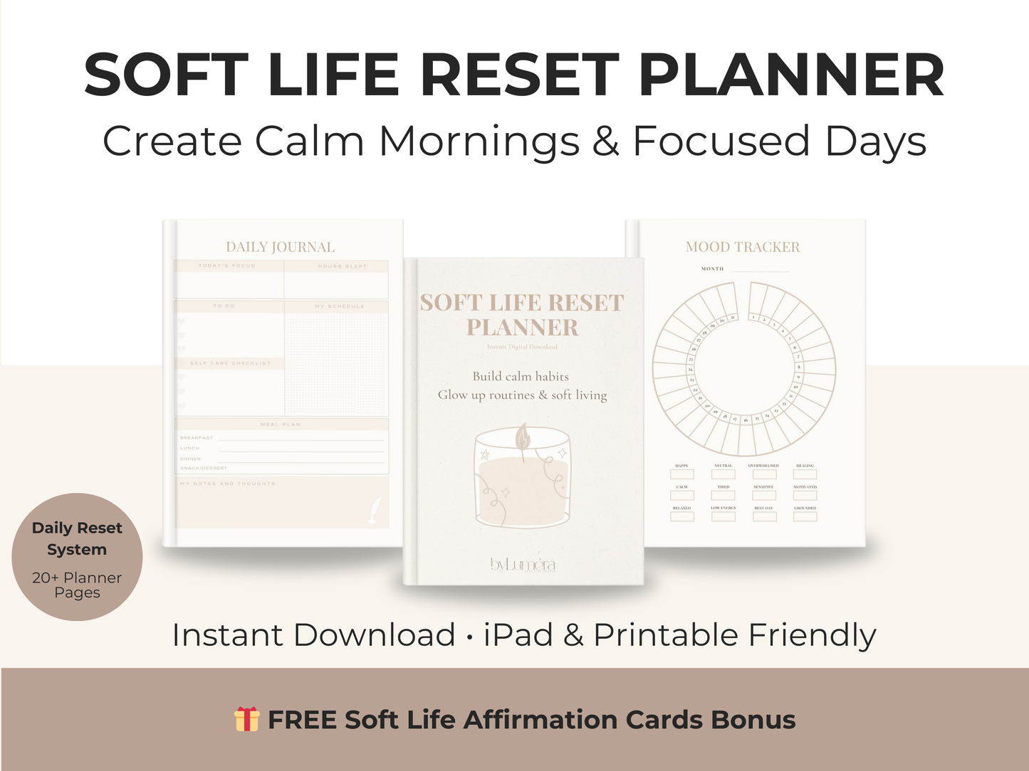 Soft Life Reset Planner | Digital Self Care Journal for Calm Habits & Slow Living