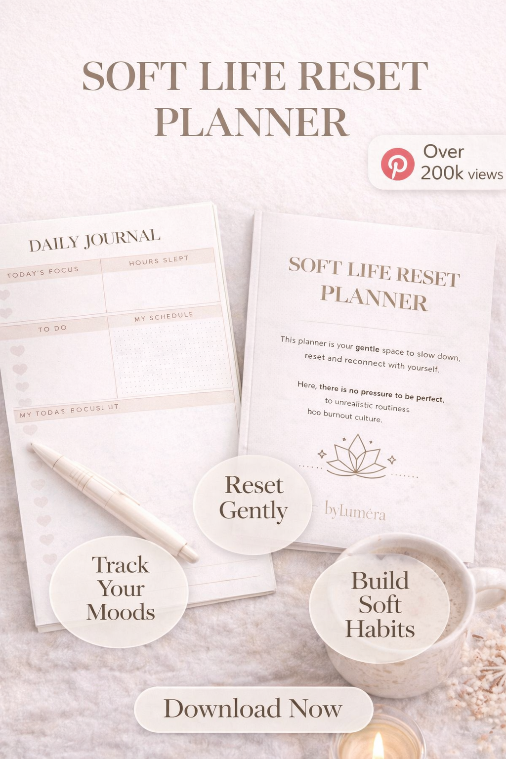 Soft Life Reset Planner | Digital Self Care Journal for Calm Habits & Slow Living